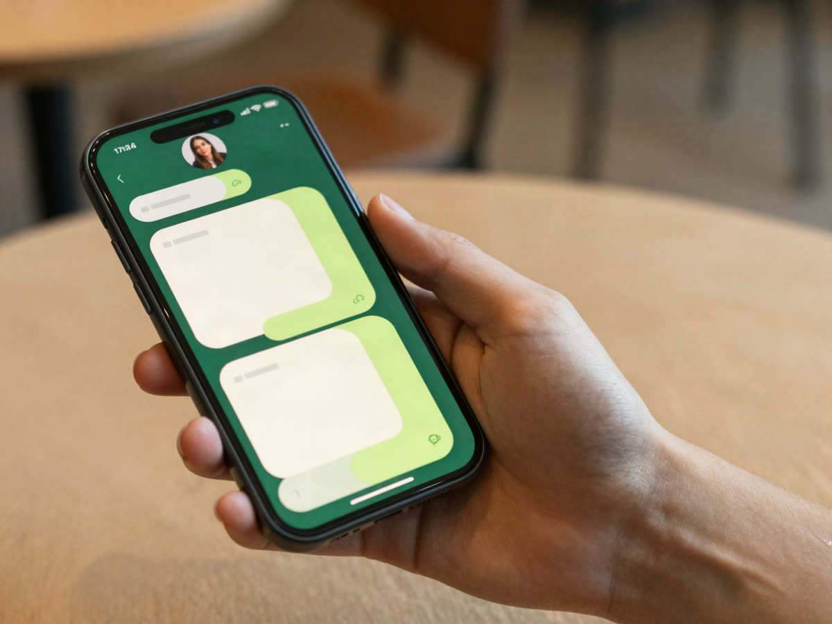 A phone in someone's hand showing a customer support chat with an assistant